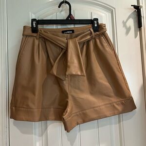 Express Tan Midi High Rise Faux Leather Shorts